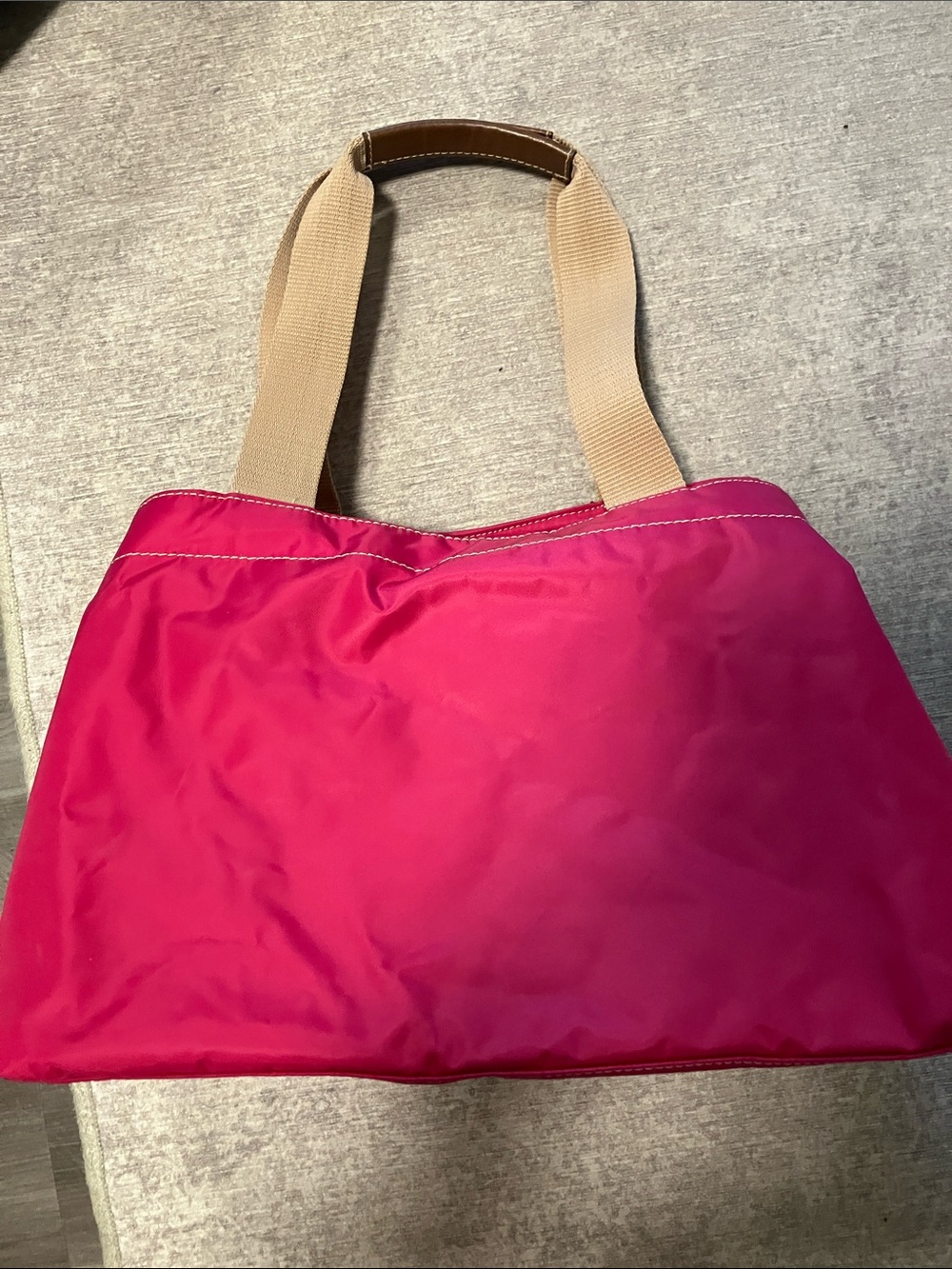 Nine West Nylon Women's Hot Pink Tote Bag with Beige Straps shoulder bag - Picture 2 of 4